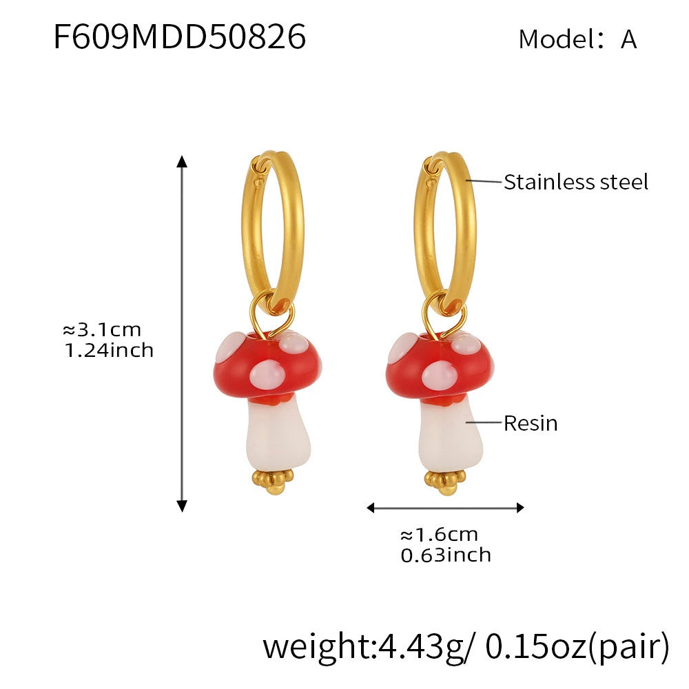 316L Stainless Steel 18K Gold Plated Dainty Mushroom Huggie Hoop Earrings - Image 5