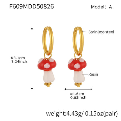 316L Stainless Steel 18K Gold Plated Dainty Mushroom Huggie Hoop Earrings - Image 5