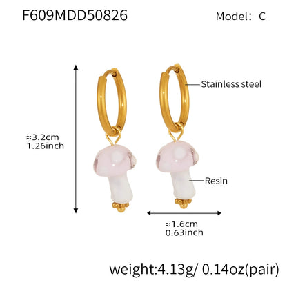 316L Stainless Steel 18K Gold Plated Dainty Mushroom Huggie Hoop Earrings - Image 6