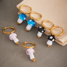 316L Stainless Steel 18K Gold Plated Dainty Mushroom Huggie Hoop Earrings - Image 8