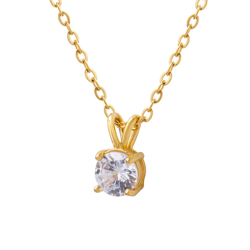 316L Stainless Steel 18K Gold Plated Dainty Solitaire Zircon Necklace - Image 1