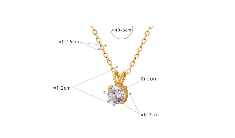 316L Stainless Steel 18K Gold Plated Dainty Solitaire Zircon Necklace - Image 6