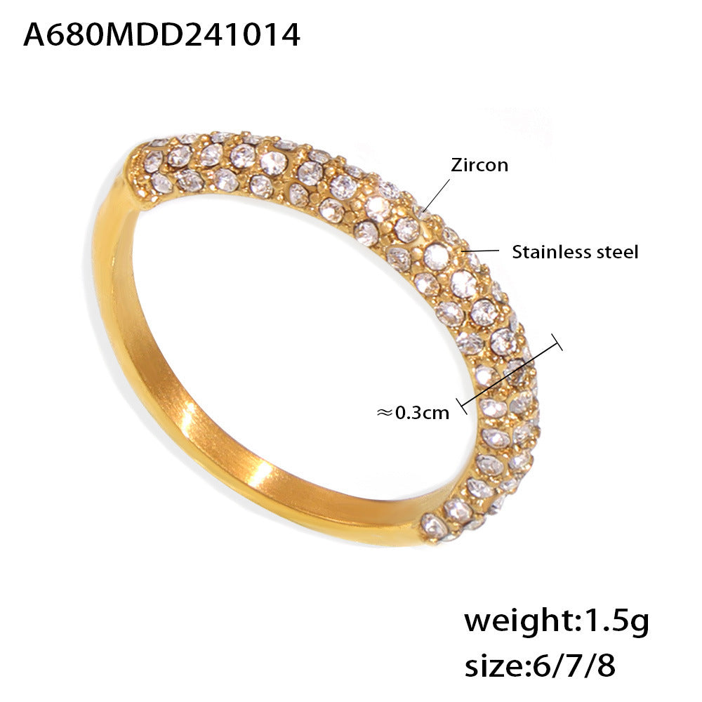 316L Stainless Steel 18K Gold Plated Dazzling Zircon Light Luxury Ring - Image 1