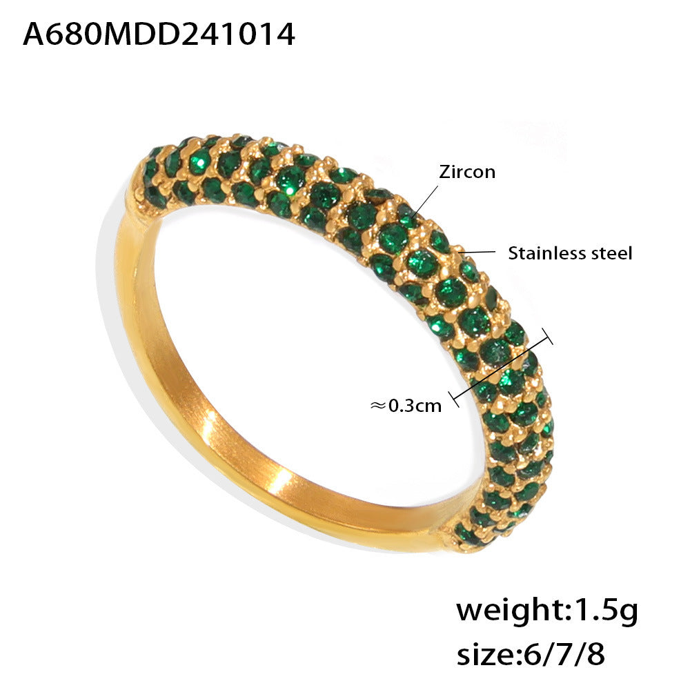 316L Stainless Steel 18K Gold Plated Dazzling Zircon Light Luxury Ring - Image 2