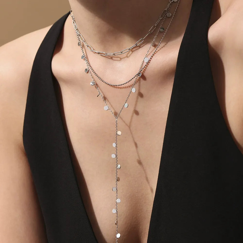 316L Stainless Steel 18K Gold Plated Disc Lariat Necklace - Image 2