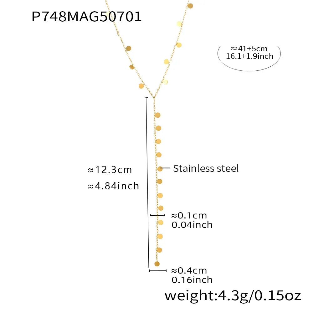 316L Stainless Steel 18K Gold Plated Disc Lariat Necklace - Image 6