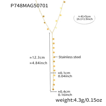 316L Stainless Steel 18K Gold Plated Disc Lariat Necklace - Image 6
