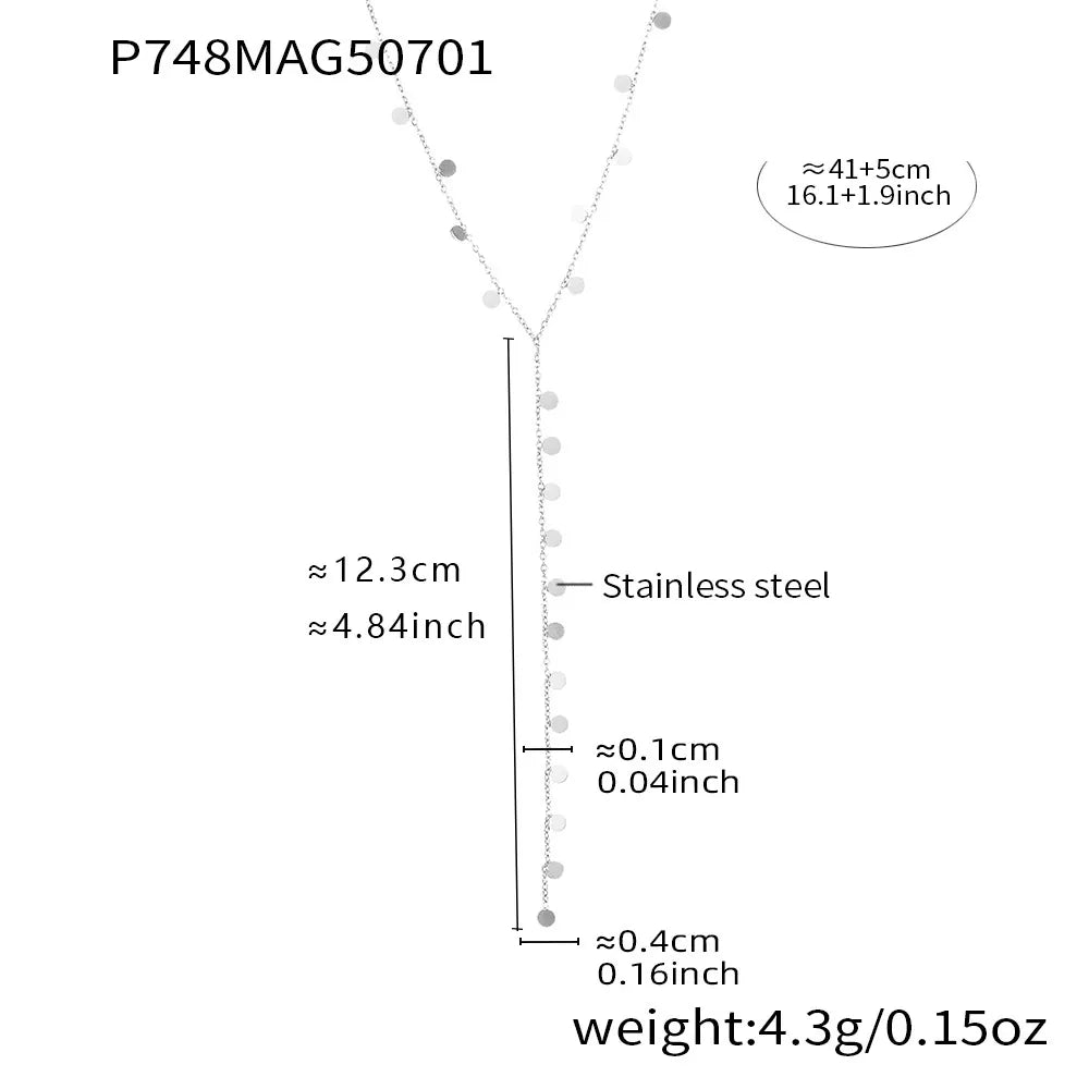 316L Stainless Steel 18K Gold Plated Disc Lariat Necklace - Image 7