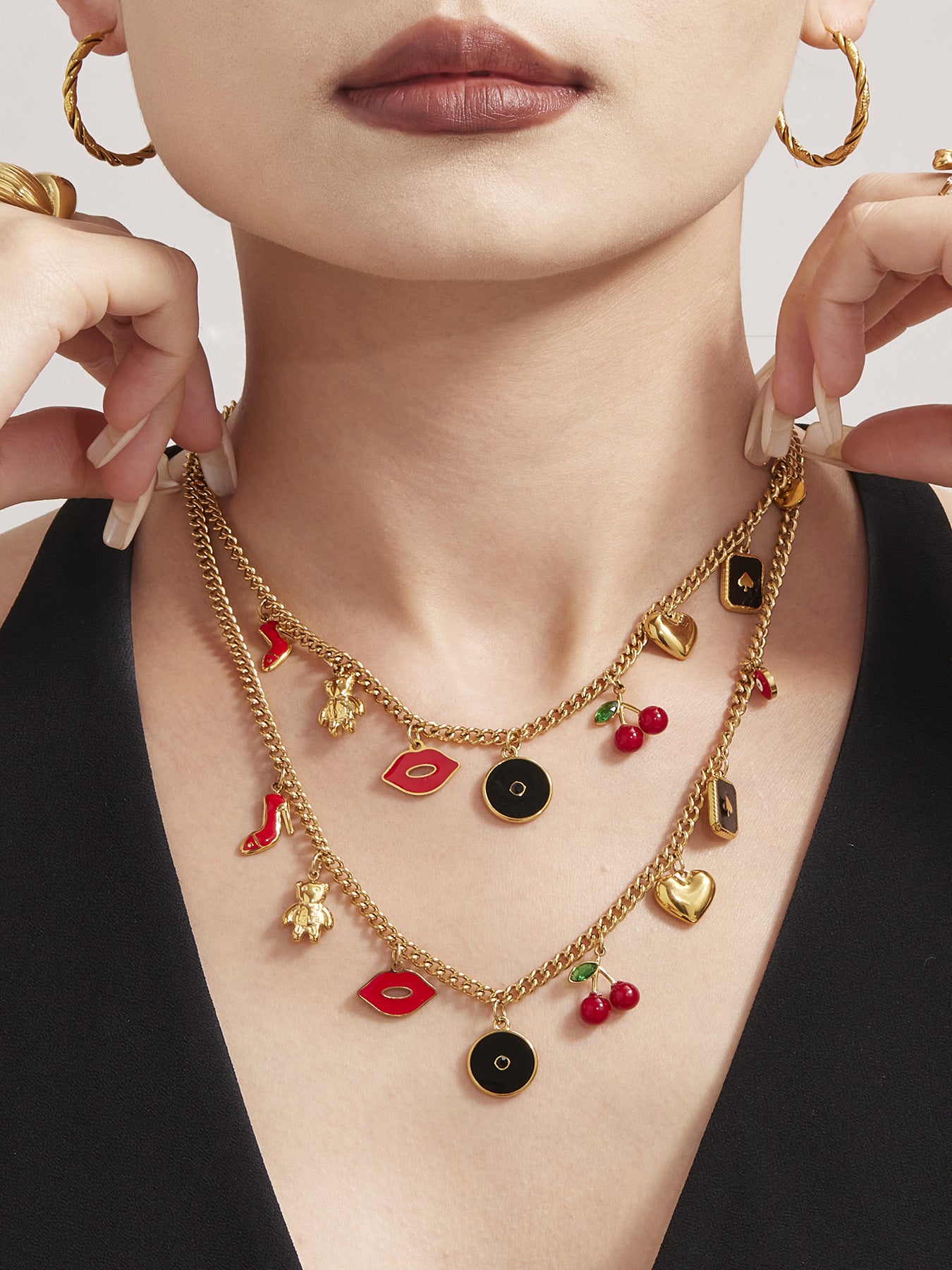 316L Stainless Steel 18K Gold Plated DIY Enamel Charm Customizable Clavicle Necklace - Image 11