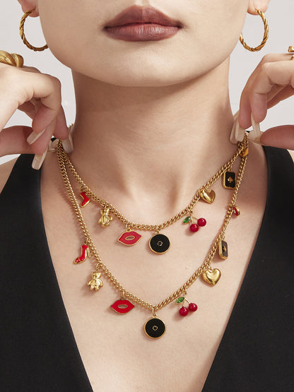 316L Stainless Steel 18K Gold Plated DIY Enamel Charm Customizable Clavicle Necklace - Image 11