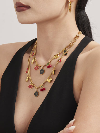 316L Stainless Steel 18K Gold Plated DIY Enamel Charm Customizable Clavicle Necklace - Image 13