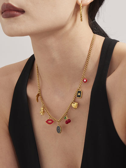 316L Stainless Steel 18K Gold Plated DIY Enamel Charm Customizable Clavicle Necklace - Image 14