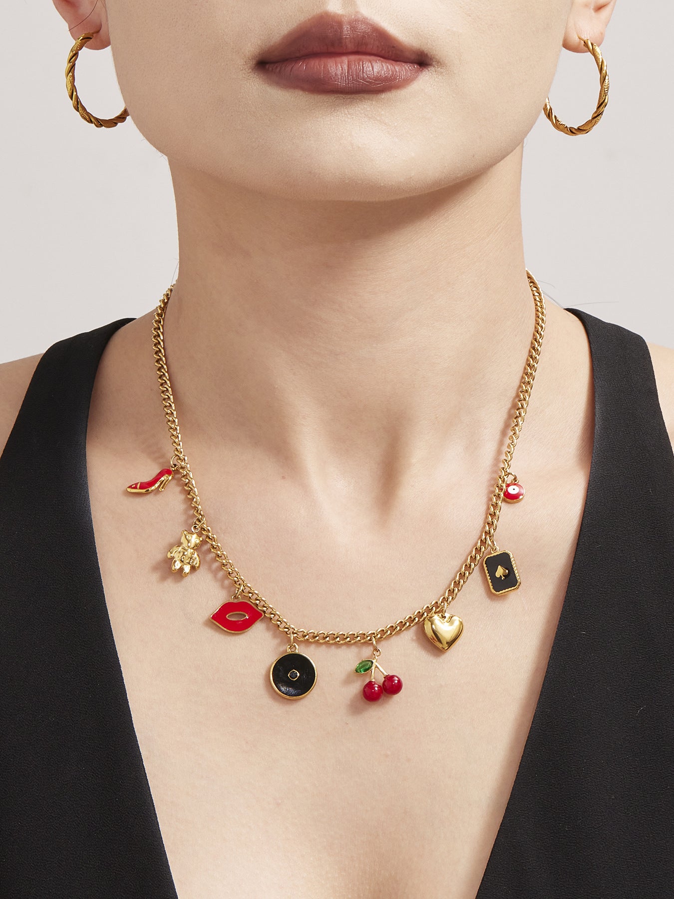 316L Stainless Steel 18K Gold Plated DIY Enamel Charm Customizable Clavicle Necklace - Image 15