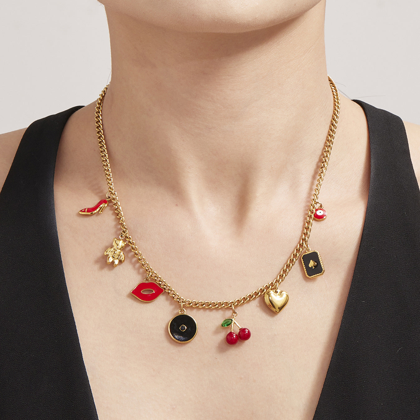 316L Stainless Steel 18K Gold Plated DIY Enamel Charm Customizable Clavicle Necklace - Image 5