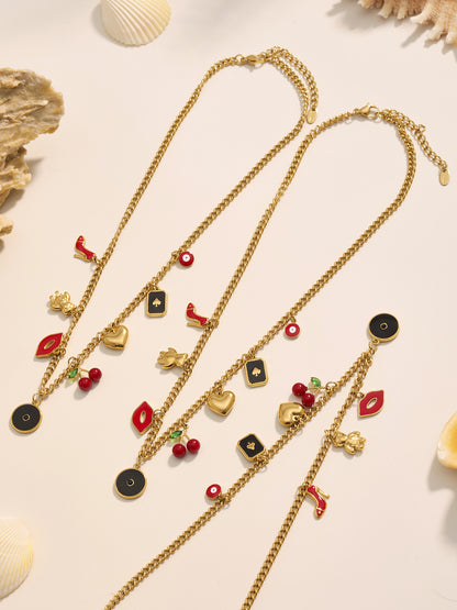 316L Stainless Steel 18K Gold Plated DIY Enamel Charm Customizable Clavicle Necklace - Image 9