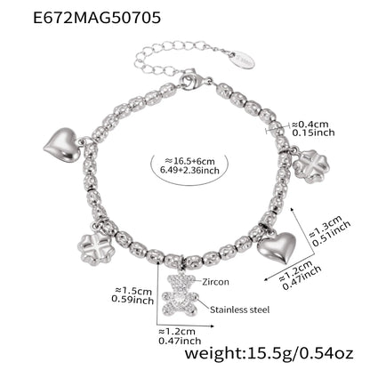 316L Stainless Steel 18K Gold Plated DIY Heart & Bear Charm Bracelet Set - Image 10