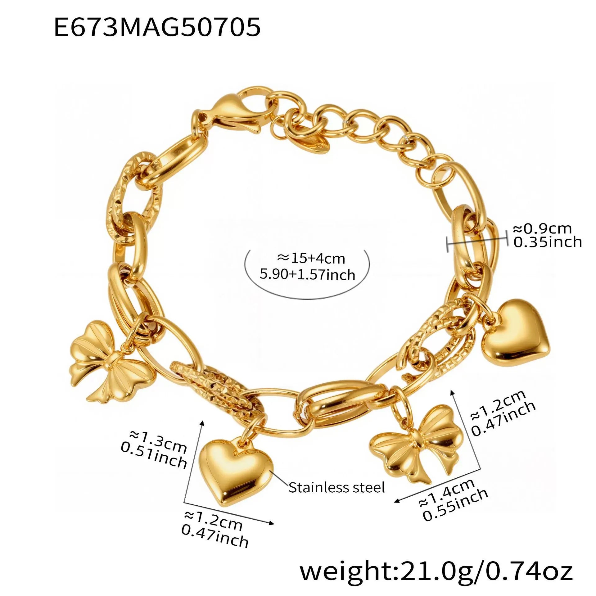 316L Stainless Steel 18K Gold Plated DIY Heart & Bear Charm Bracelet Set - Image 11