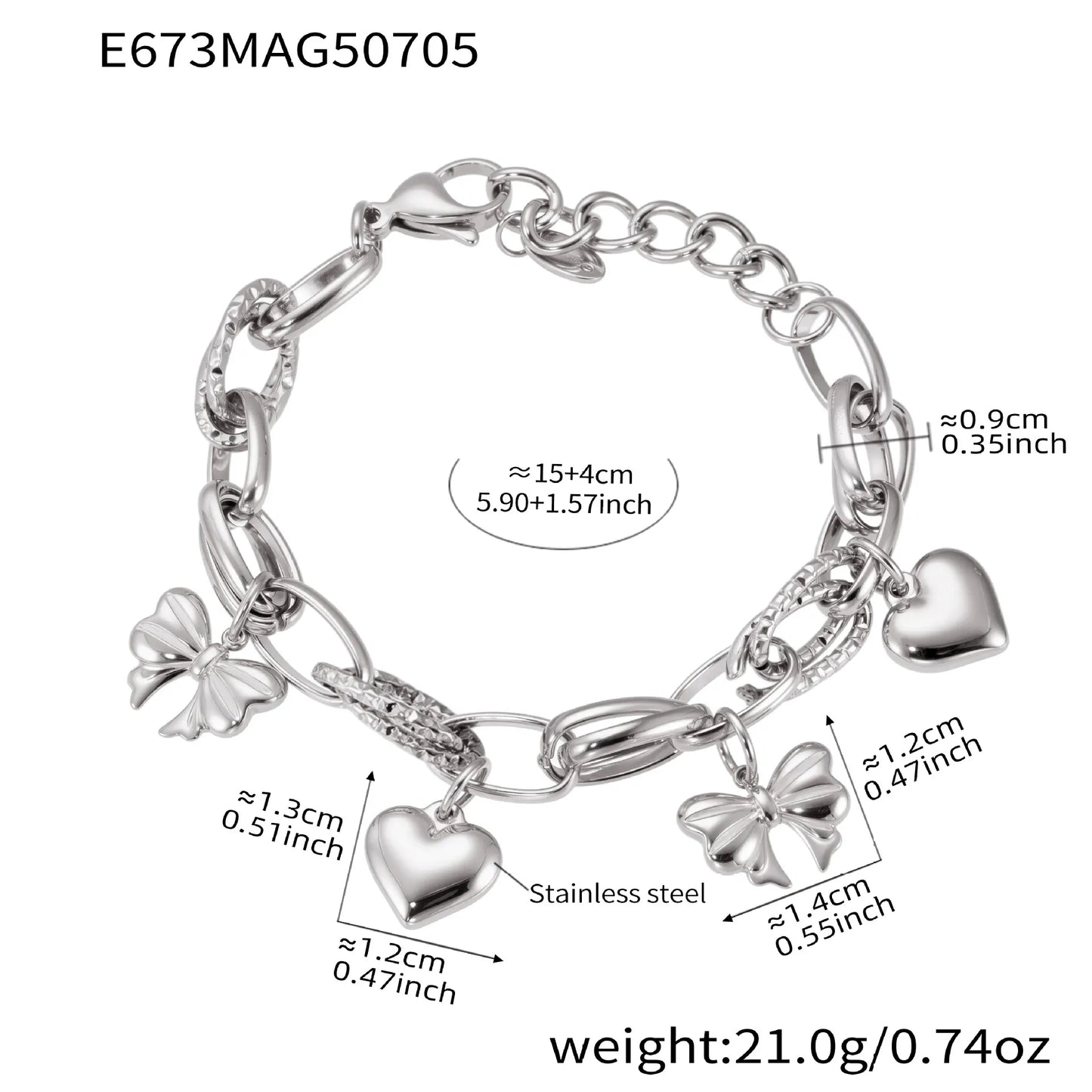 316L Stainless Steel 18K Gold Plated DIY Heart & Bear Charm Bracelet Set - Image 12