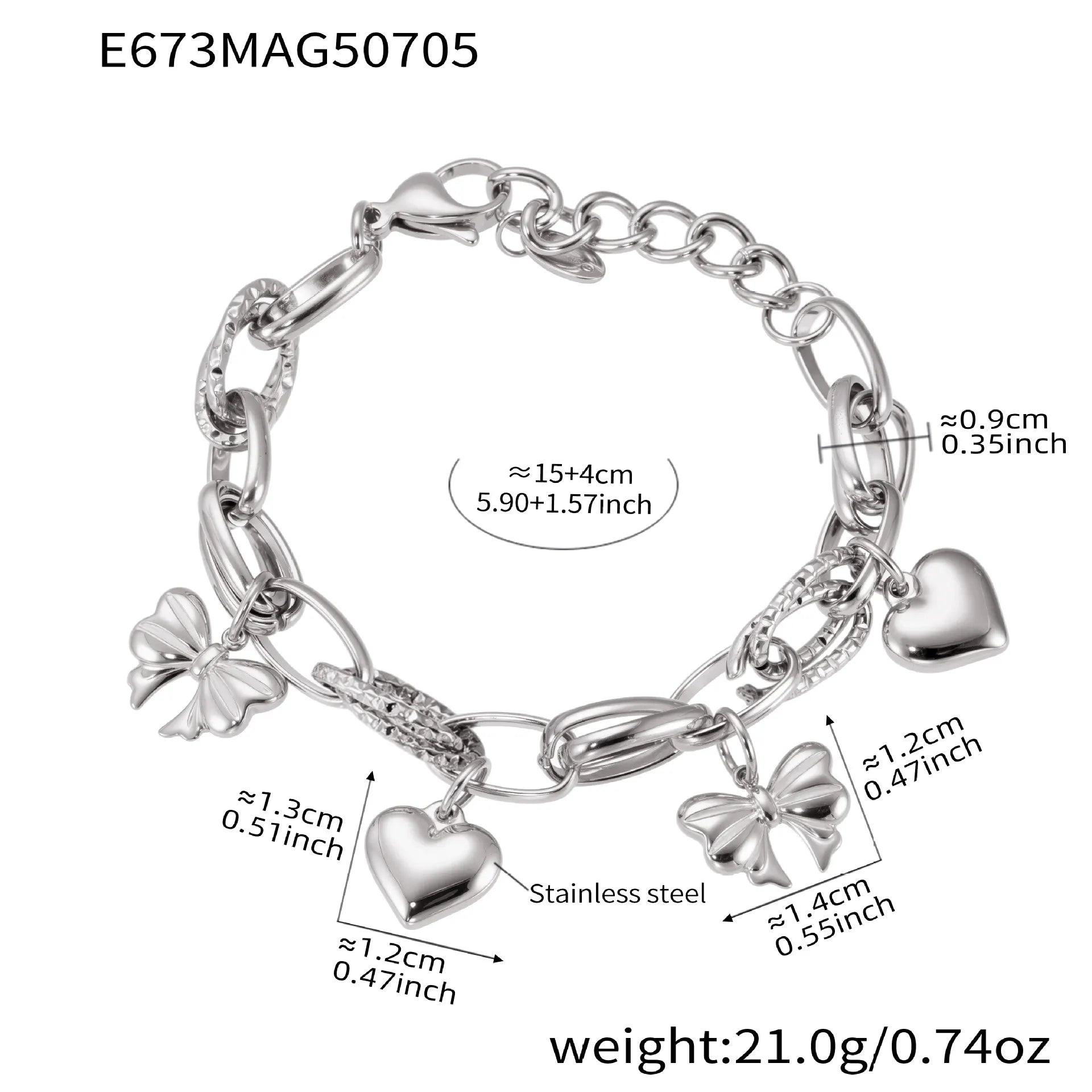 316L Stainless Steel 18K Gold Plated DIY Heart & Bear Charm Bracelet Set - Image 12