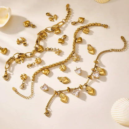316L Stainless Steel 18K Gold Plated DIY Heart & Bear Charm Bracelet Set - Image 2