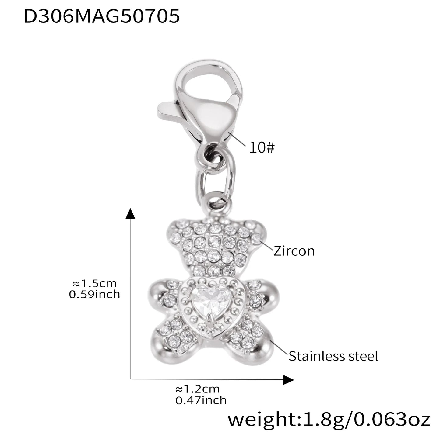 316L Stainless Steel 18K Gold Plated DIY Heart & Bear Charm Bracelet Set - Image 24