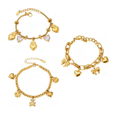 316L Stainless Steel 18K Gold Plated DIY Heart & Bear Charm Bracelet Set - Image 5