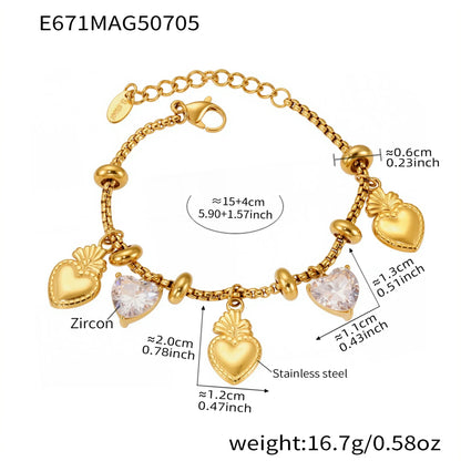 316L Stainless Steel 18K Gold Plated DIY Heart & Bear Charm Bracelet Set - Image 6