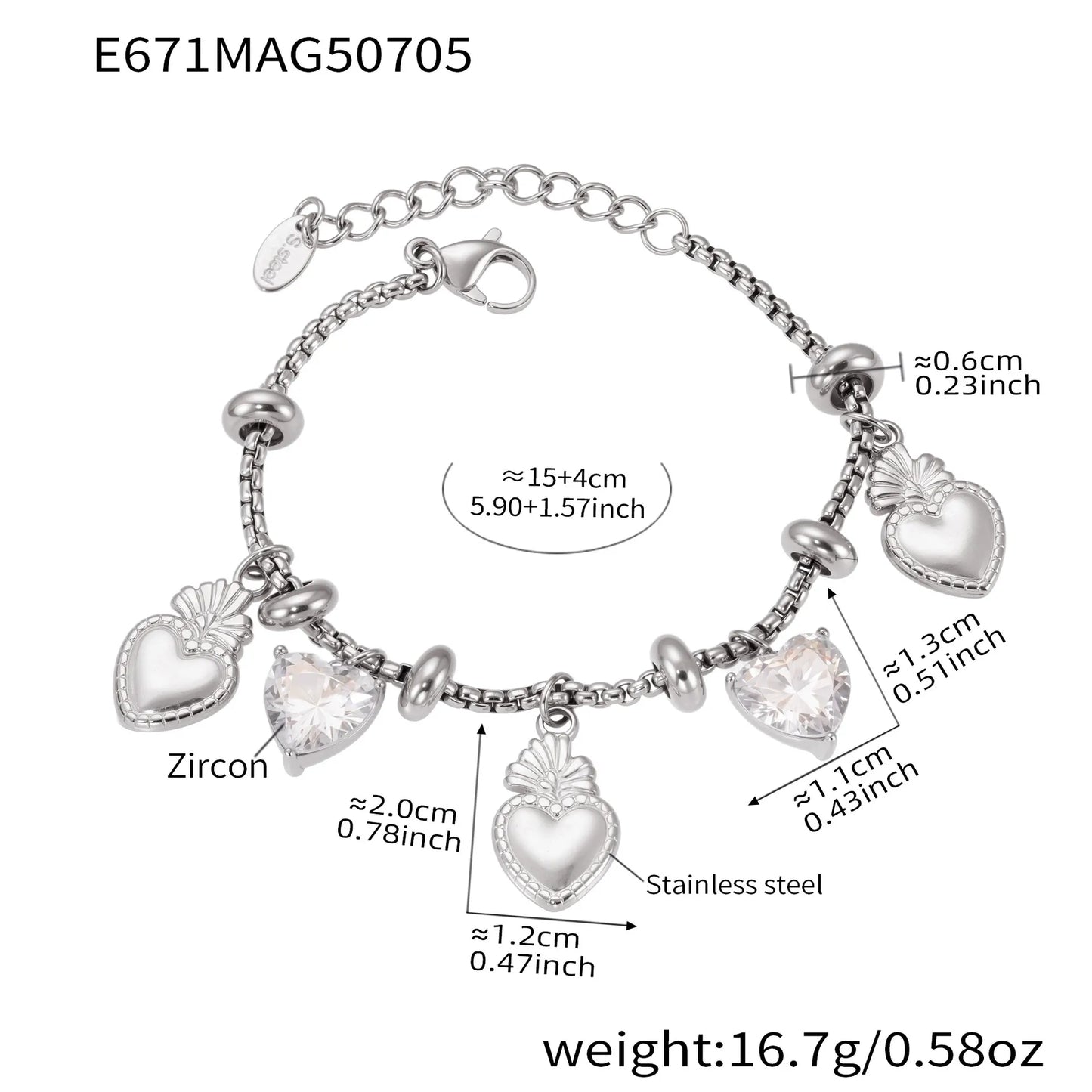 316L Stainless Steel 18K Gold Plated DIY Heart & Bear Charm Bracelet Set - Image 7