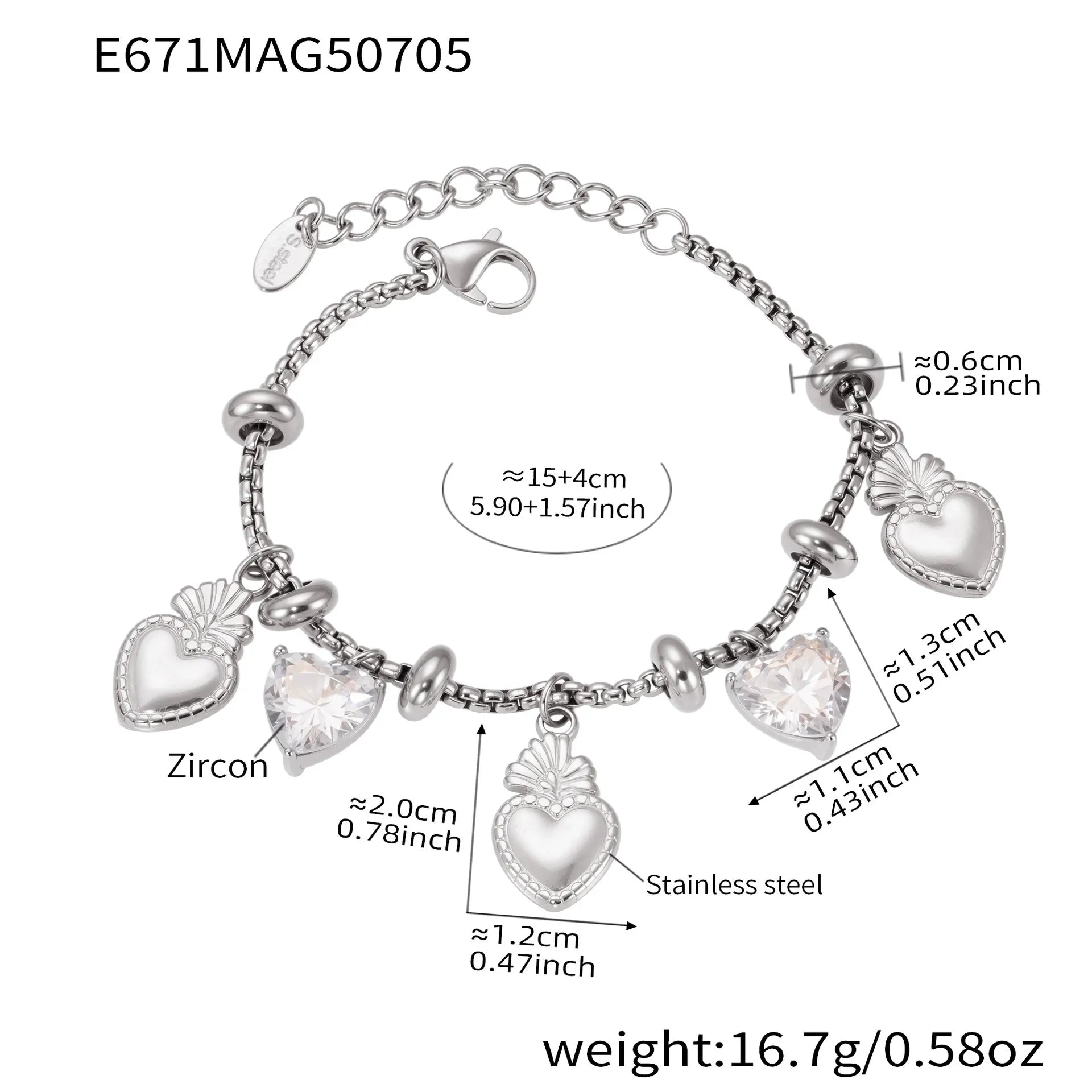 316L Stainless Steel 18K Gold Plated DIY Heart & Bear Charm Bracelet Set - Image 7