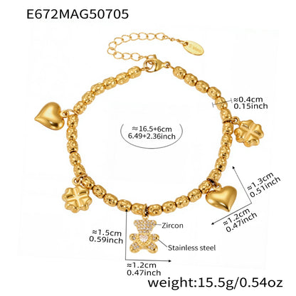 316L Stainless Steel 18K Gold Plated DIY Heart & Bear Charm Bracelet Set - Image 8