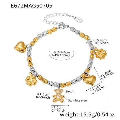 316L Stainless Steel 18K Gold Plated DIY Heart & Bear Charm Bracelet Set - Image 9