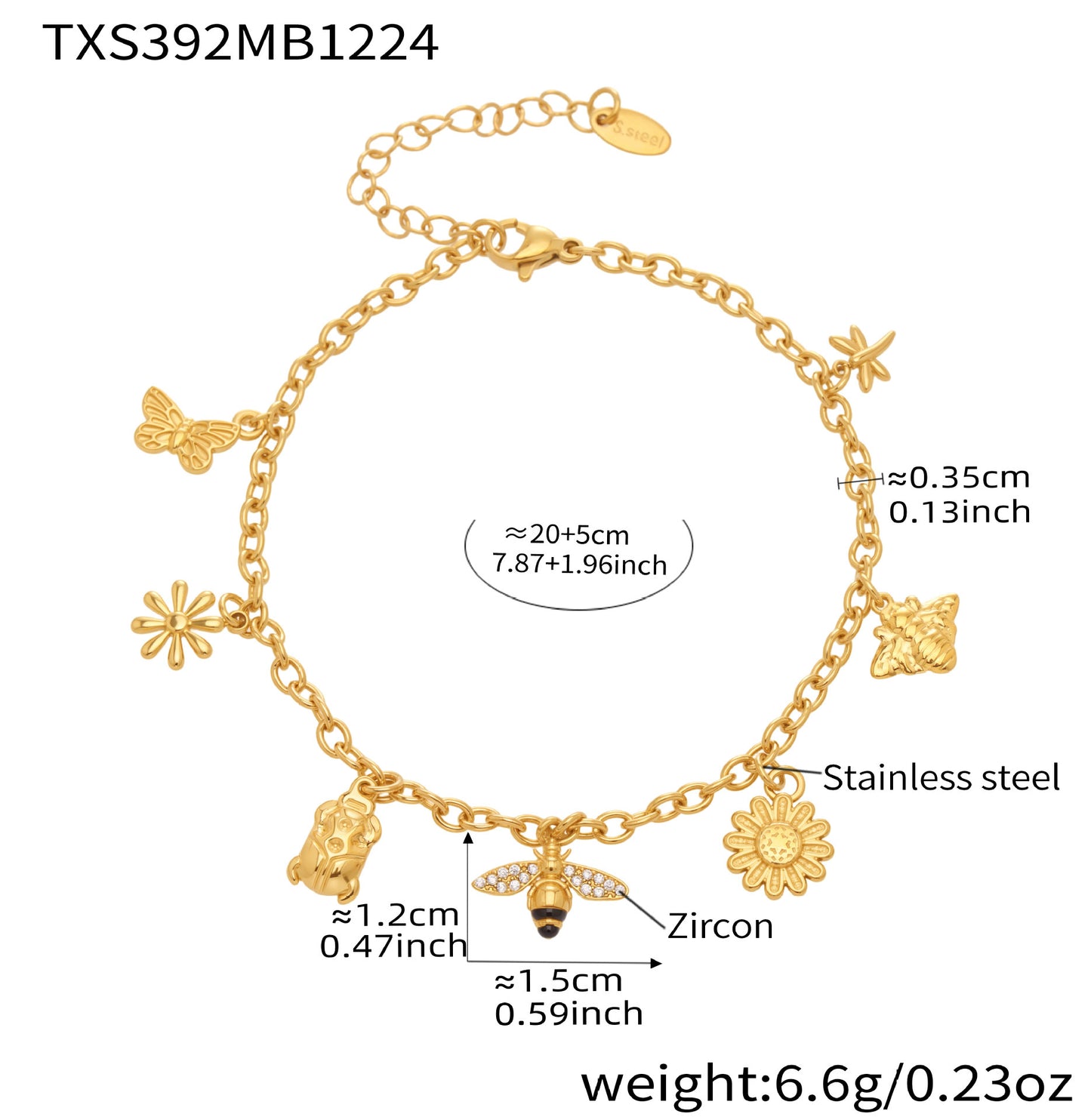 316L Stainless Steel 18K Gold Plated DIY Multi-Element Zircon Anklet - Image 5