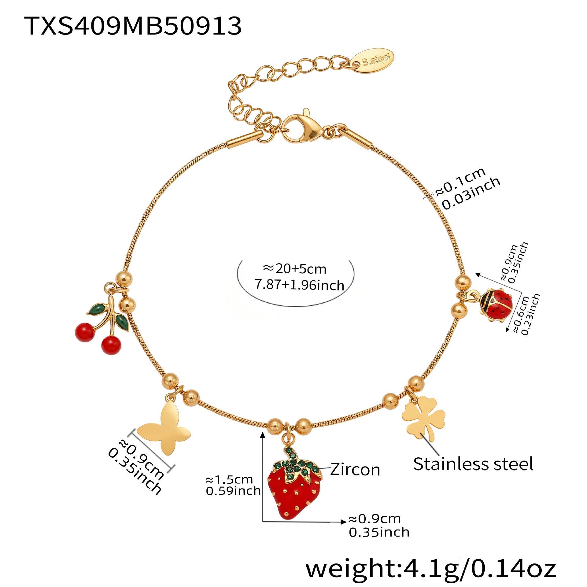 316L Stainless Steel 18K Gold Plated DIY Multi-Element Zircon Anklet - Image 6