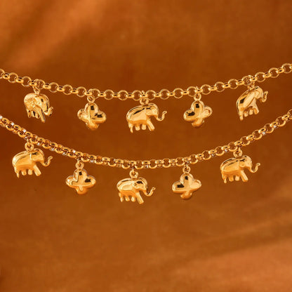316L Stainless Steel 18K Gold Plated Elephant & Floral Charm O-Link Bracelet - Image 2