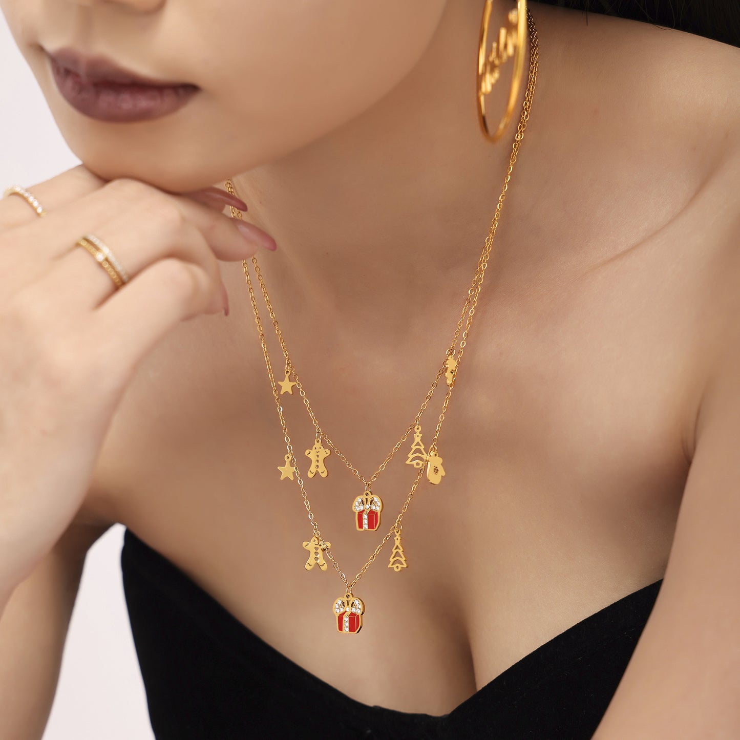 316L Stainless Steel 18K Gold Plated Enamel Geometric Pendant Necklace - Image 2