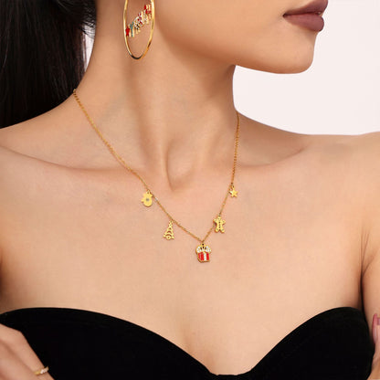 316L Stainless Steel 18K Gold Plated Enamel Geometric Pendant Necklace - Image 3