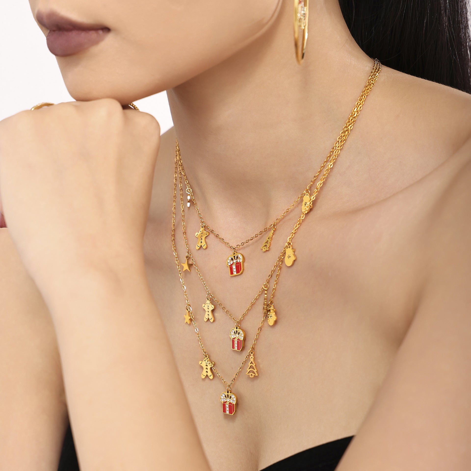 316L Stainless Steel 18K Gold Plated Enamel Geometric Pendant Necklace - Image 5