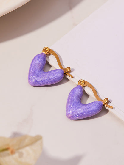 316L Stainless Steel 18K Gold Plated Enamel Heart Huggie Earrings - Image 1