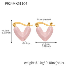 Size and weight measurements for the blue and purple enamel heart hypoallergenic earrings.