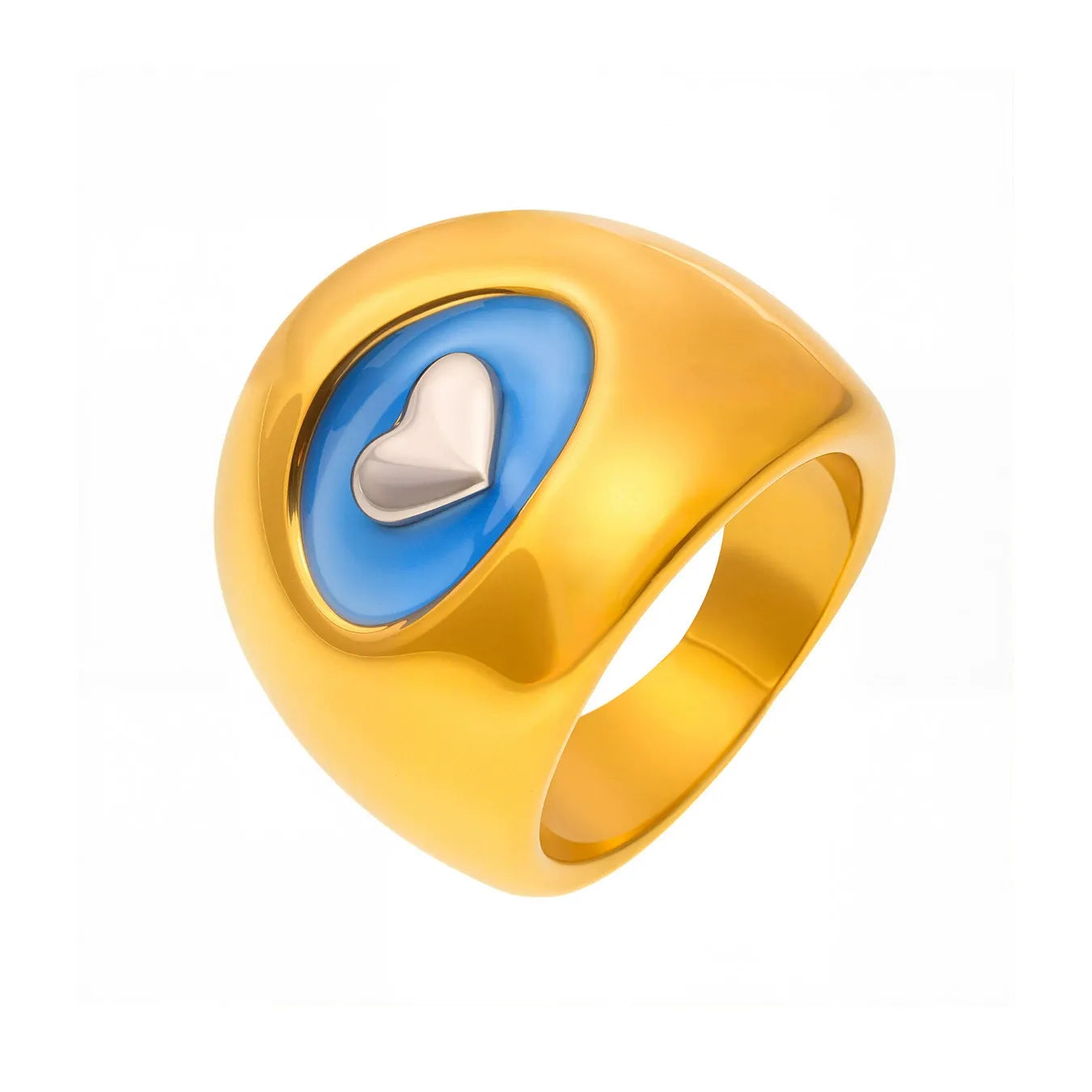 316L Stainless Steel 18K Gold Plated Enamel Heart Ring - Image 5