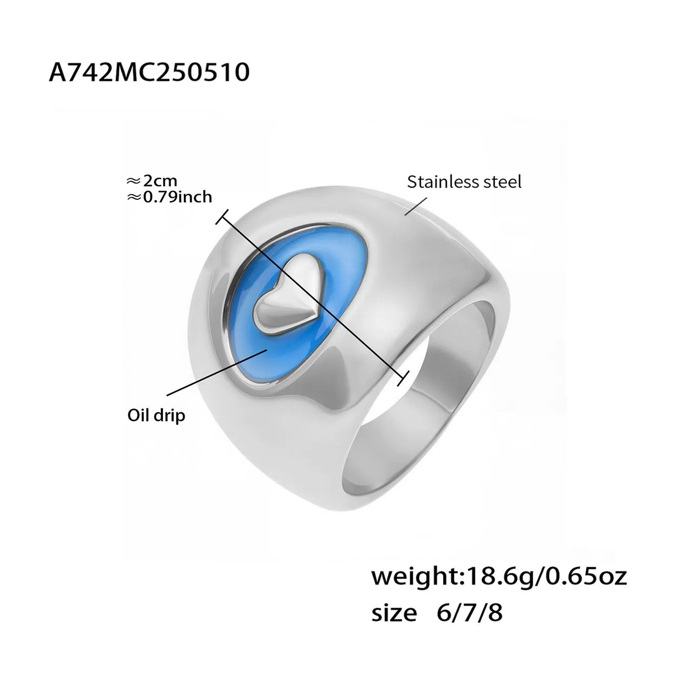 316L Stainless Steel 18K Gold Plated Enamel Heart Ring - Image 7