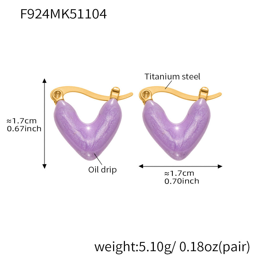 316L Stainless Steel 18K Gold Plated Enamel Heart Huggie Earrings - Image 9