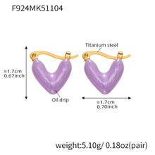 316L Stainless Steel 18K Gold Plated Enamel Heart Huggie Earrings - Image 9