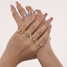 316L Stainless Steel 18K Gold Plated Enamel Leaf Ring - Image 4