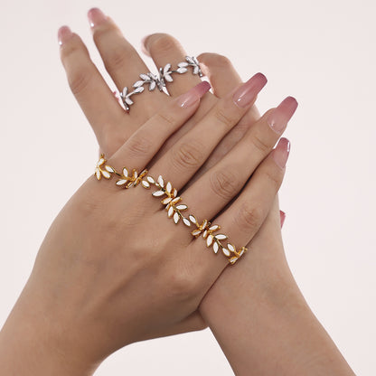 316L Stainless Steel 18K Gold Plated Enamel Leaf Ring - Image 4