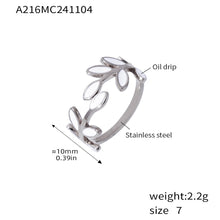 316L Stainless Steel 18K Gold Plated Enamel Leaf Ring - Image 5