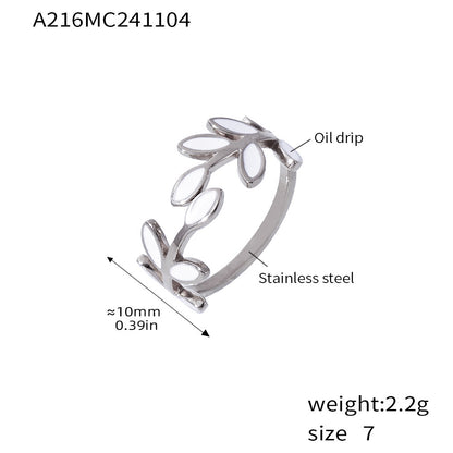 316L Stainless Steel 18K Gold Plated Enamel Leaf Ring - Image 5