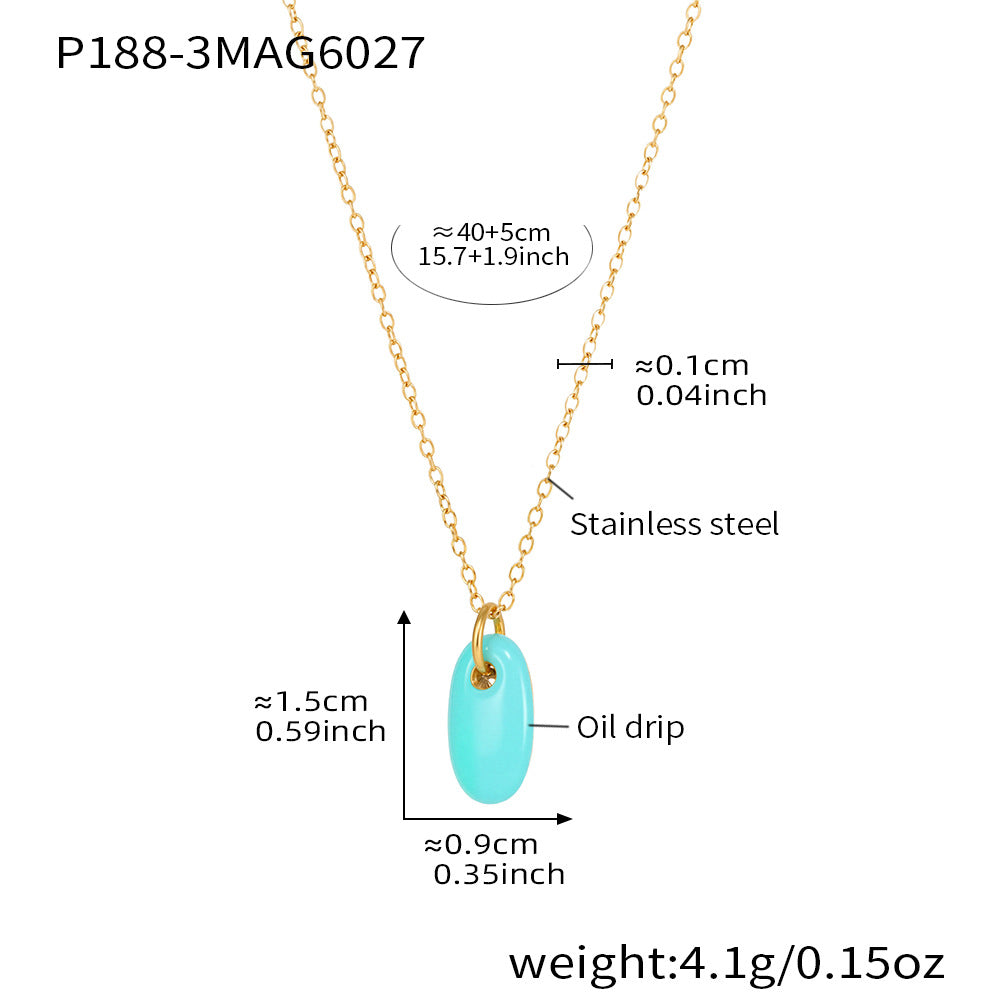 316L Stainless Steel 18K Gold Plated Enamel Oval Pendant Necklace - Image 10