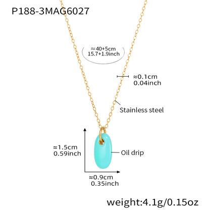 316L Stainless Steel 18K Gold Plated Enamel Oval Pendant Necklace - Image 10