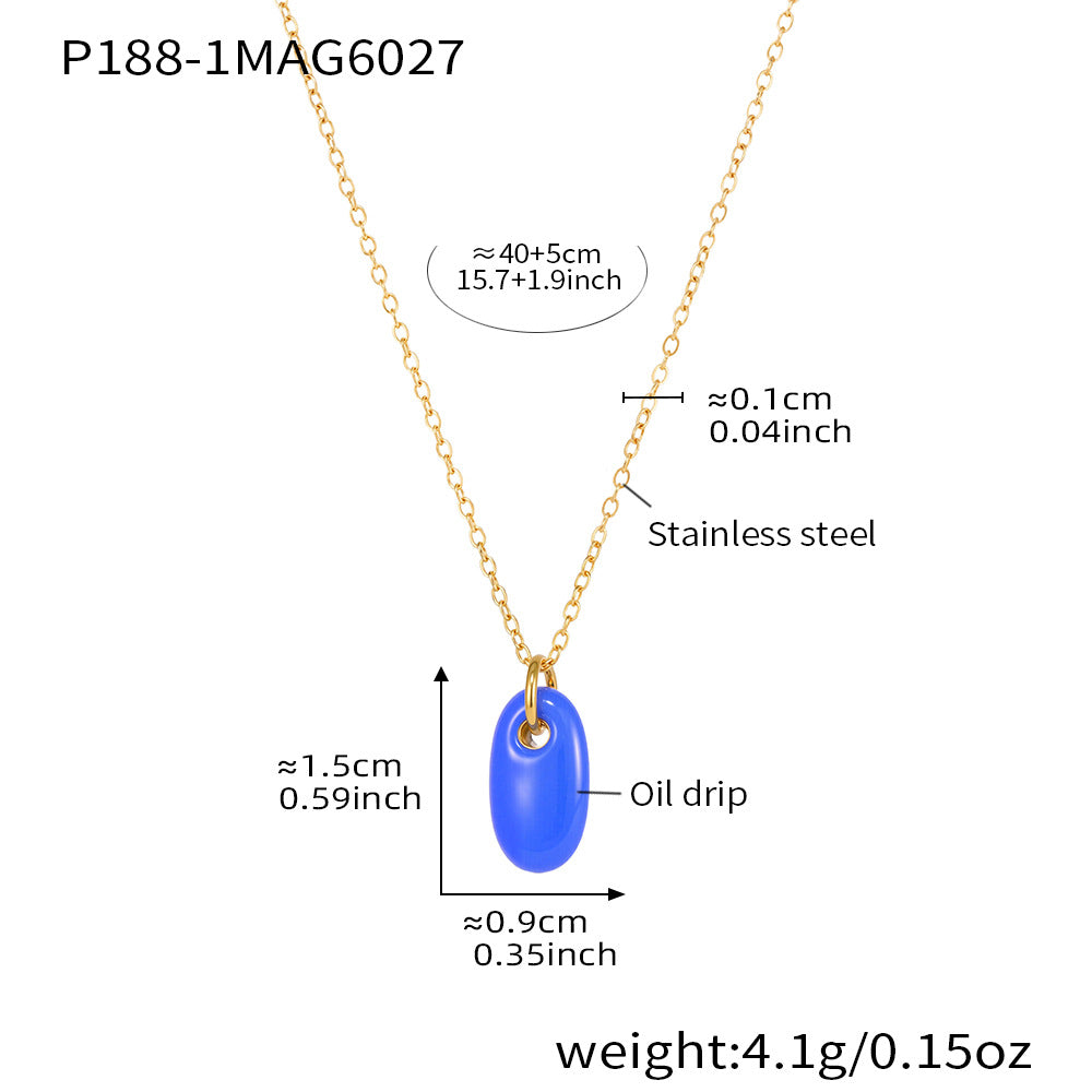 316L Stainless Steel 18K Gold Plated Enamel Oval Pendant Necklace - Image 12
